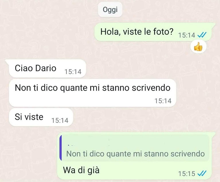 Screen WhatsApp di cliente che ha perso il conto di quante ragazze gli stanno scrivendo